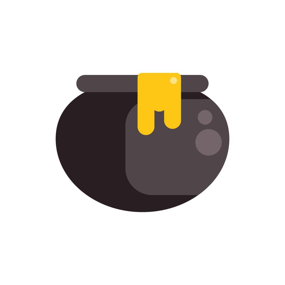 Black witch cauldron with dripping yellow potion for halloween celebration vector