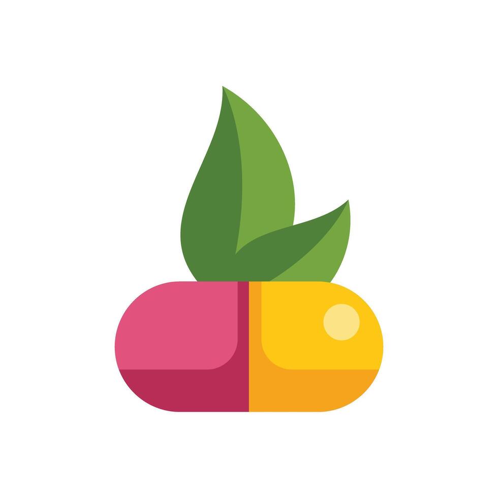 Green leaves growing from a pill illustrating natural medicine vector
