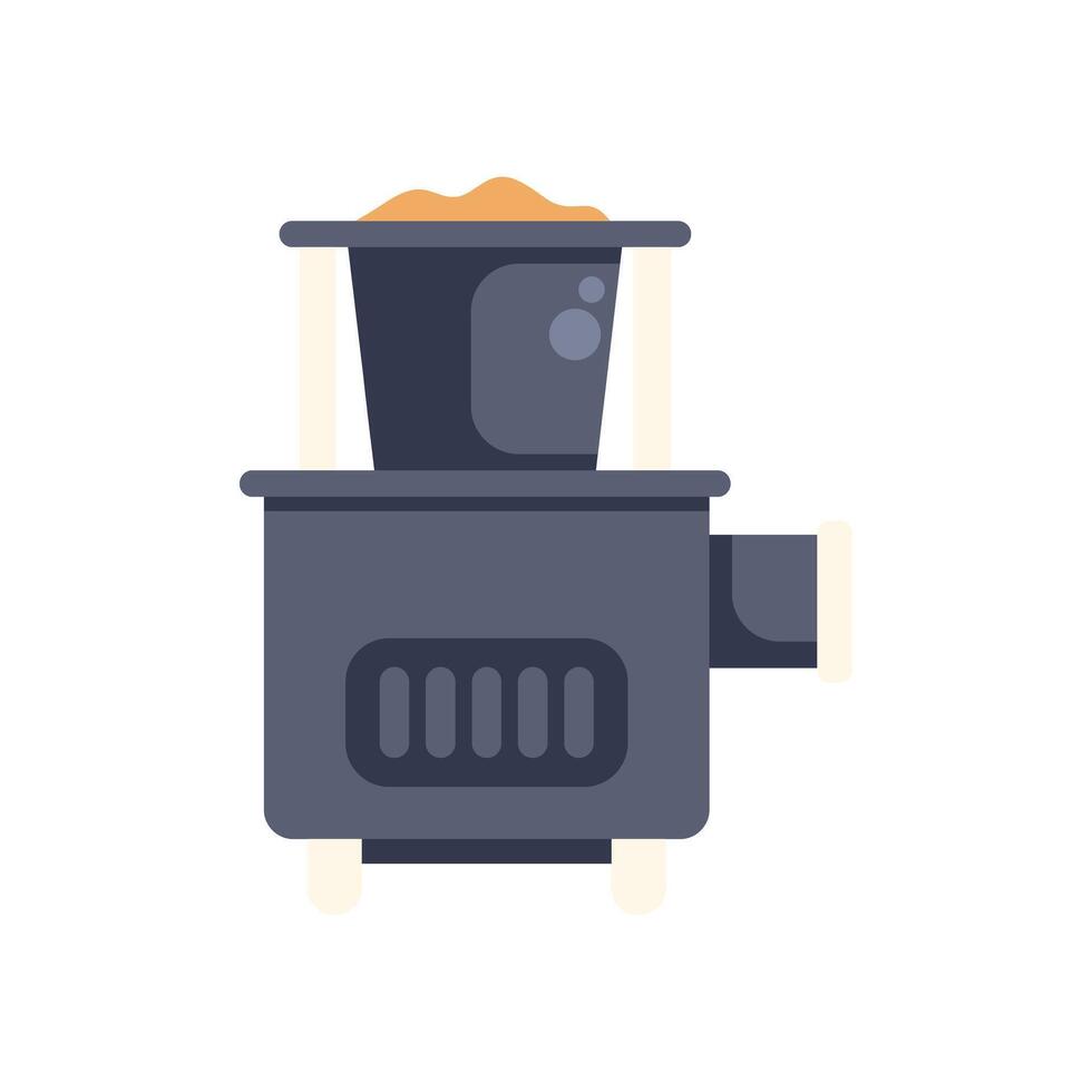 Modern pellet stove burning wood pellets for heating vector