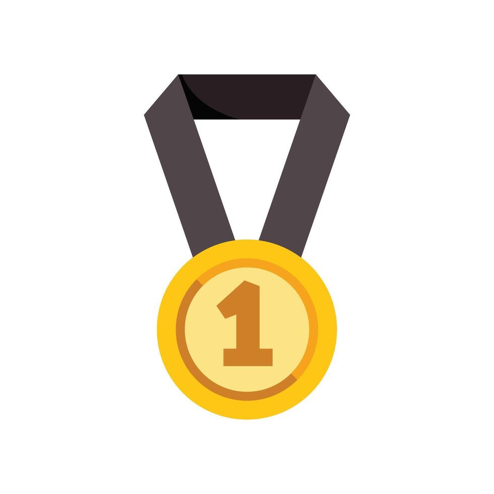 Golden medal hanging from black ribbon symbolizing first place victory vector