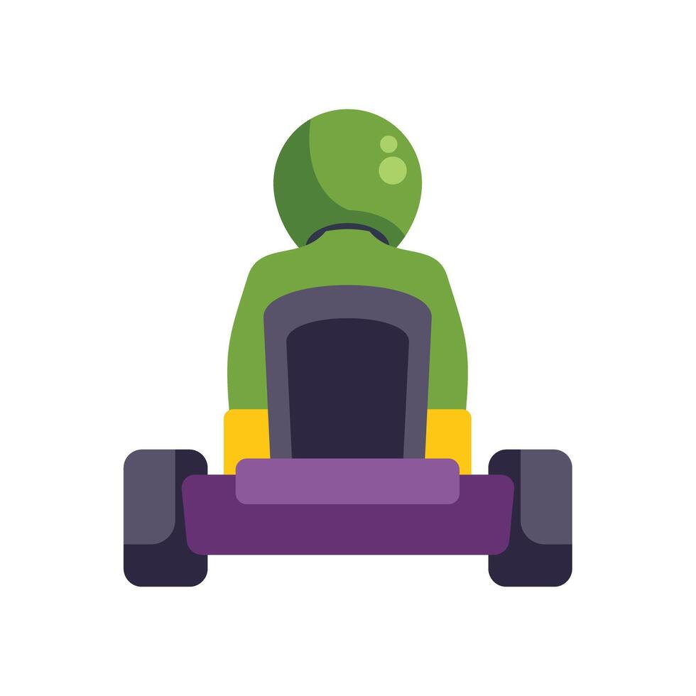Kart racer wearing green seen from behind driving go kart vector