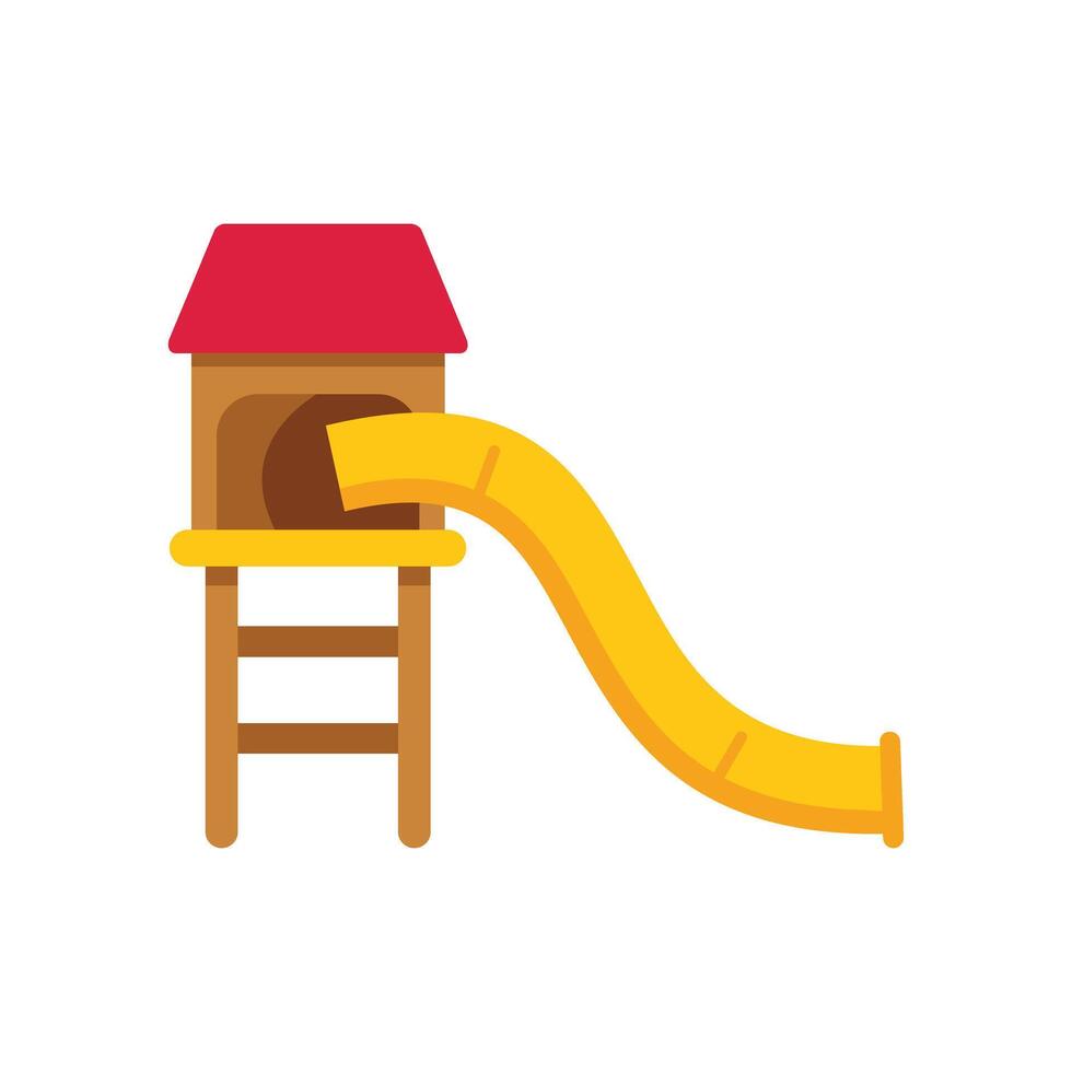 Wooden playground slide with small house and ladder on white background vector
