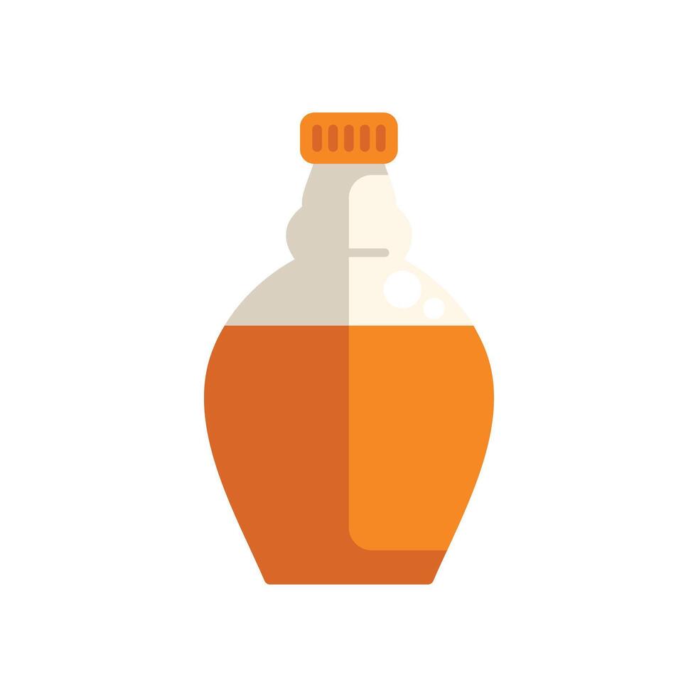 Orange liquid in round glass bottle with white cap minimalist illustration vector