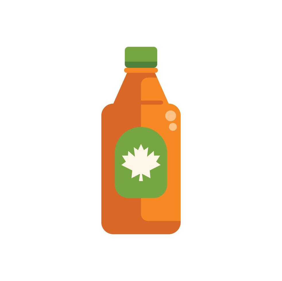 Maple syrup bottle with green label showing maple leaf vector