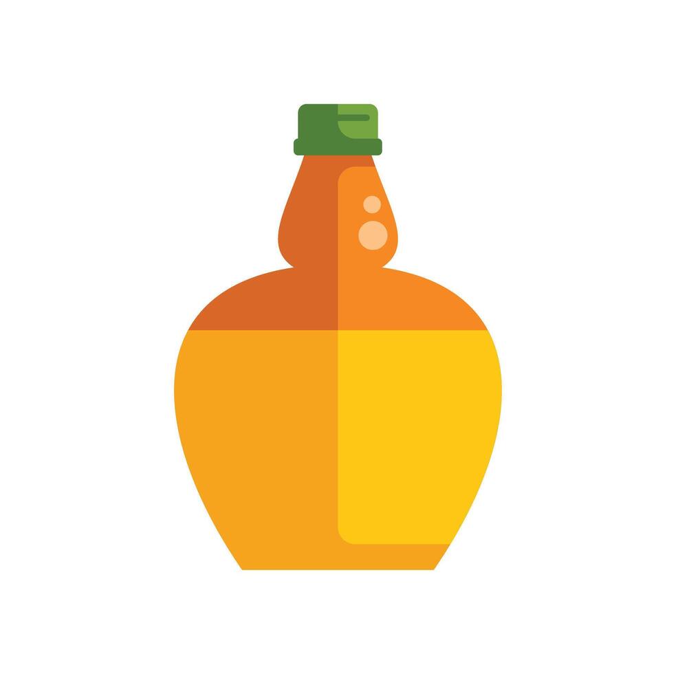 Round orange bottle containing yellow liquid with green cap vector