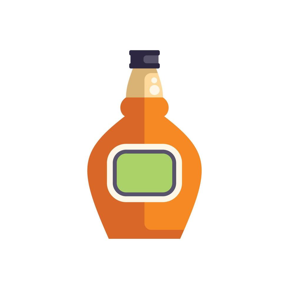 Orange bottle with green label is standing on white background vector