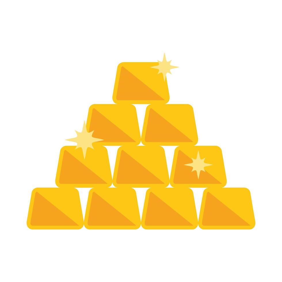 Pyramid made of shiny gold bars is glowing on white background vector