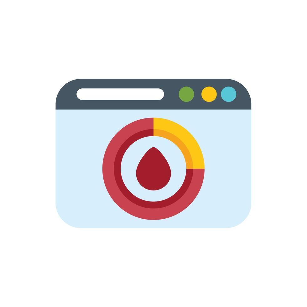 Website showing blood donation statistics with pie chart and blood drop vector
