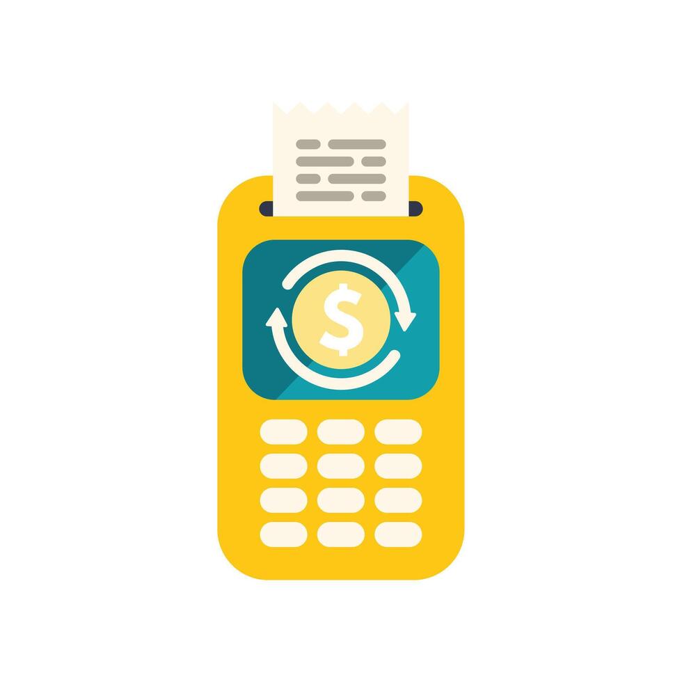 Yellow pos terminal printing a receipt with dollar sign on screen vector