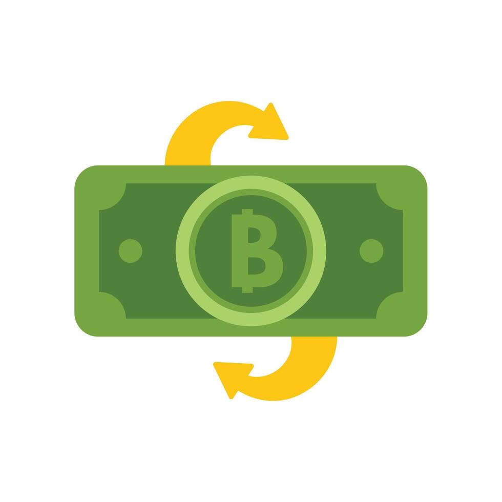 Bitcoin cashback concept with banknote and arrows rotating around illustrating refunding process vector