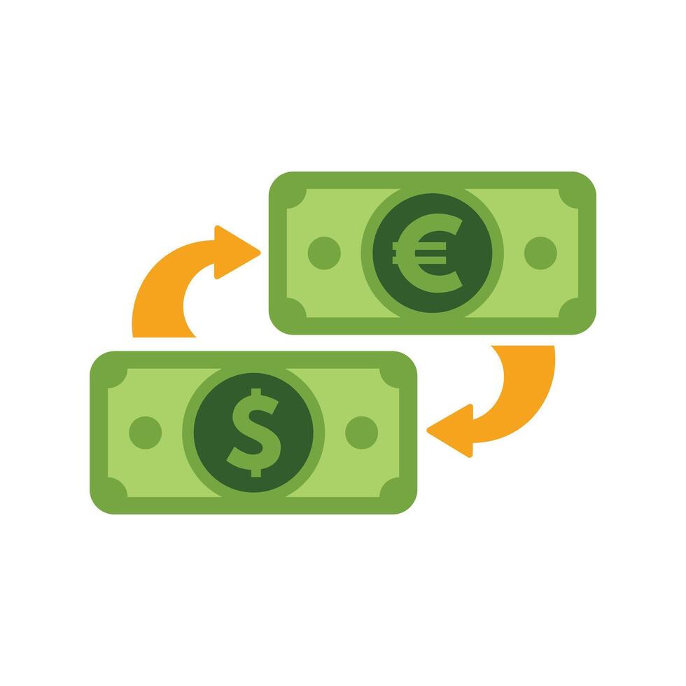 Currency exchange concept with dollar exchanging with euro banknotes vector