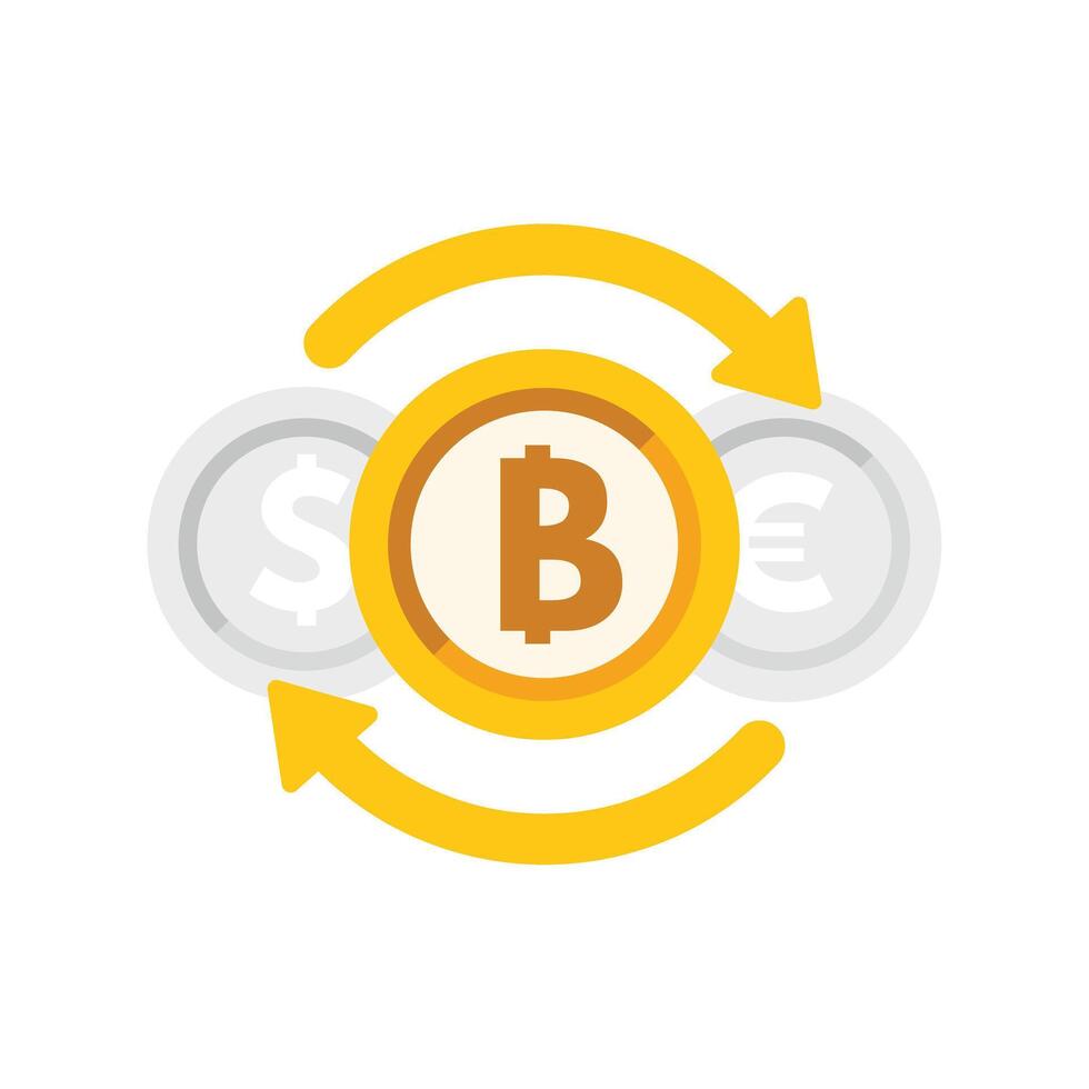 Bitcoin exchanging with dollar and euro currencies with arrows around vector