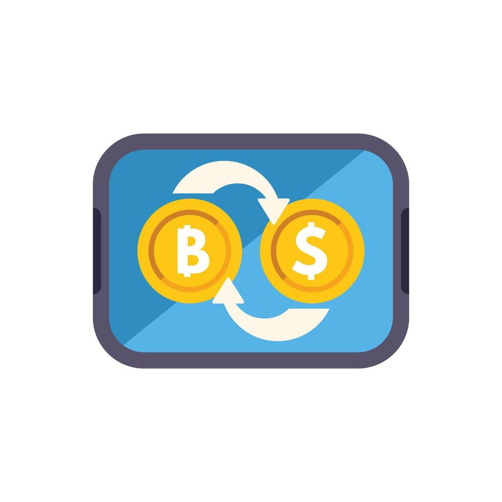Mobile phone showing bitcoin exchanging for us dollars vector