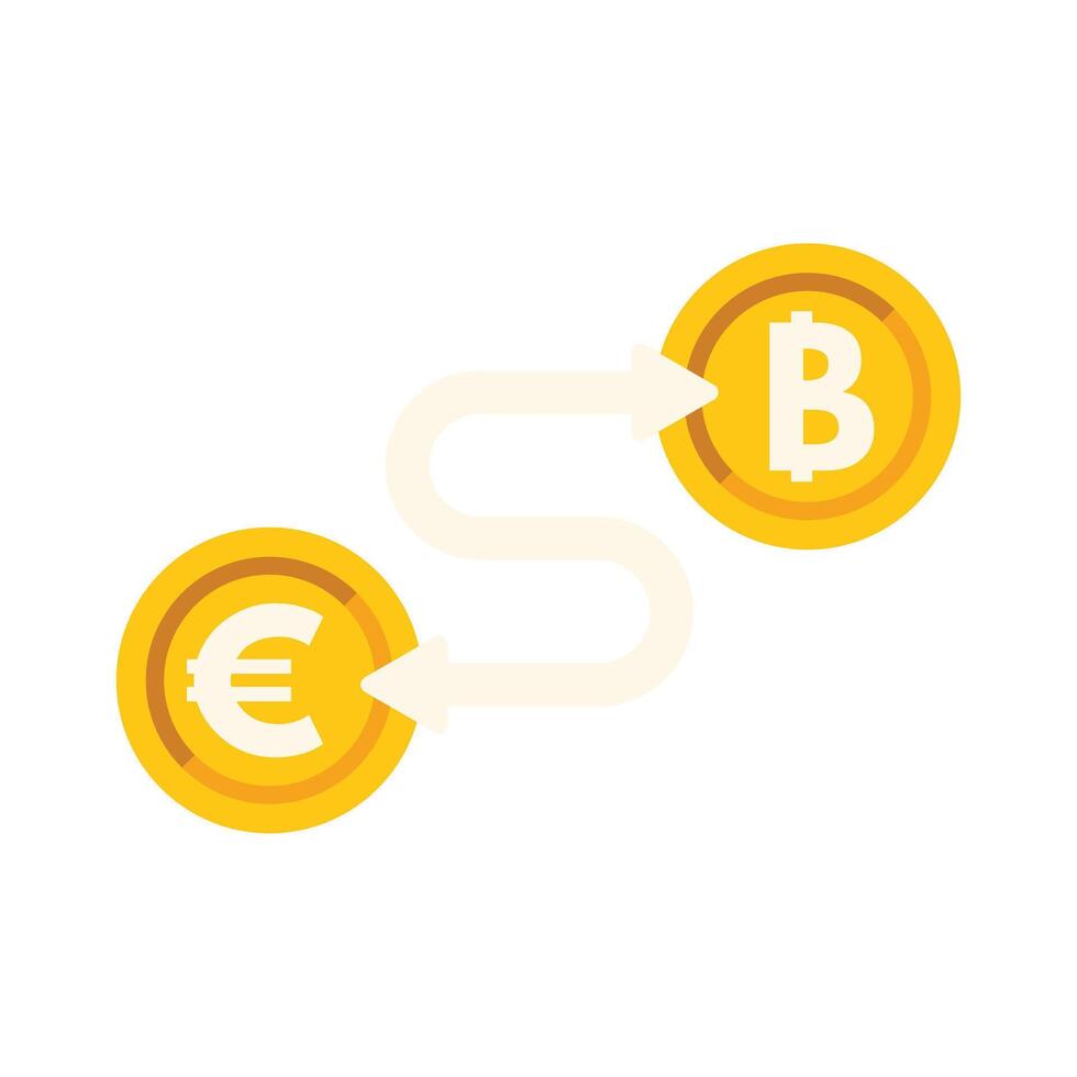 Converting euro currency to bitcoin cryptocurrency through exchange service vector