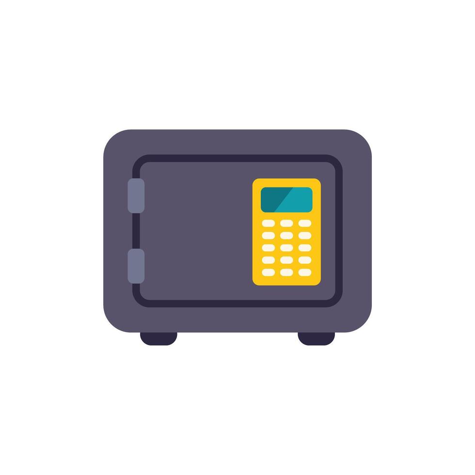 Grey metal safe with electronic lock keeping money and documents secure vector