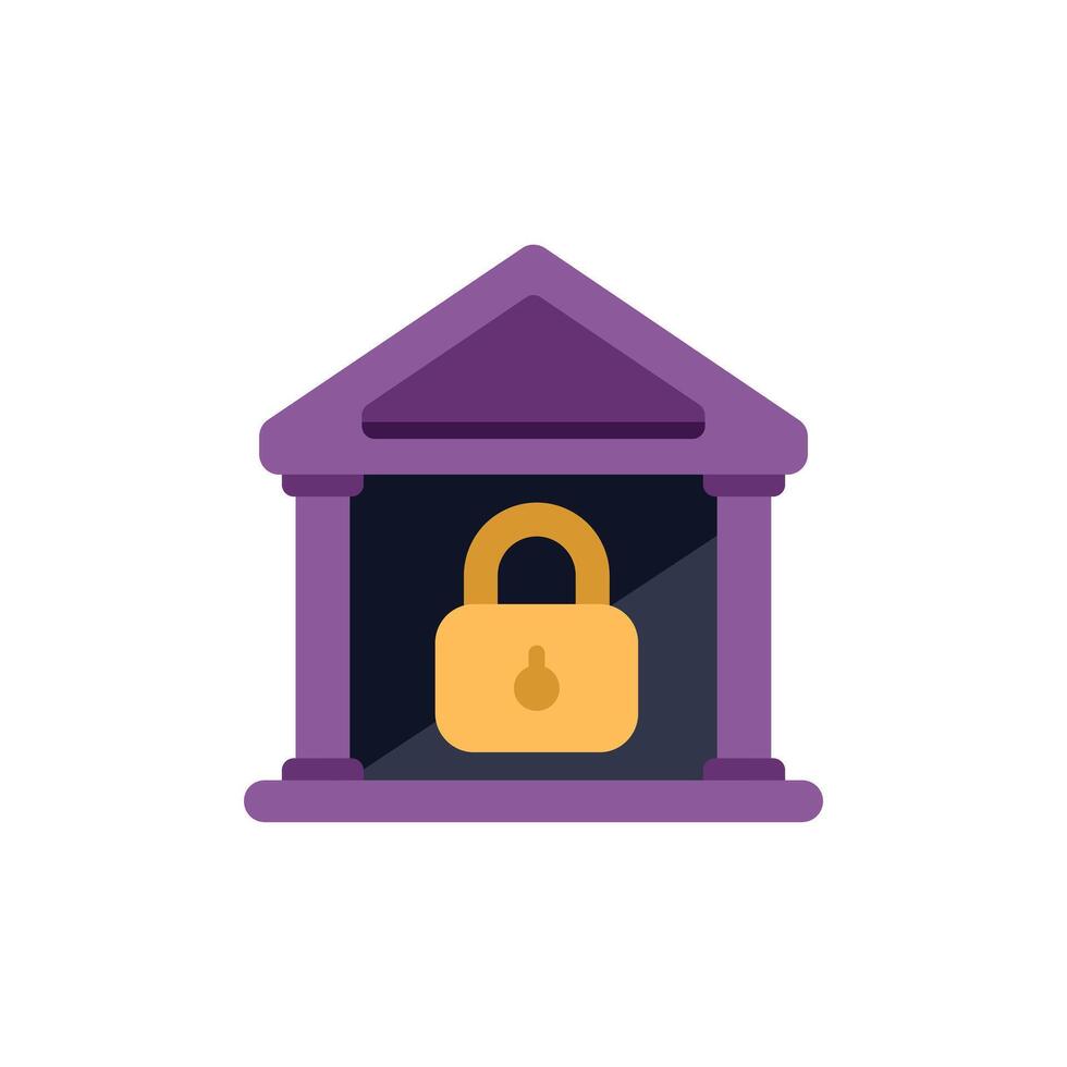 Bank building representing online banking security with large padlock vector