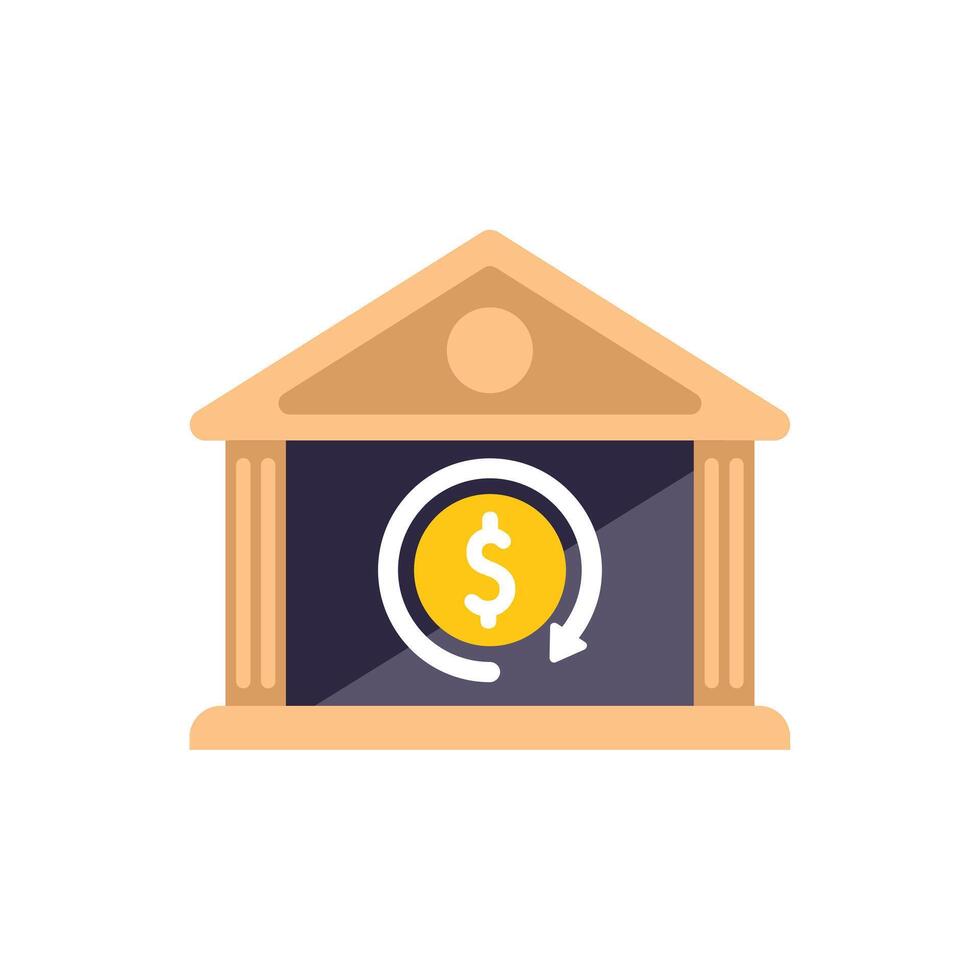 Bank building facade showing money circulation with dollar sign and arrow vector