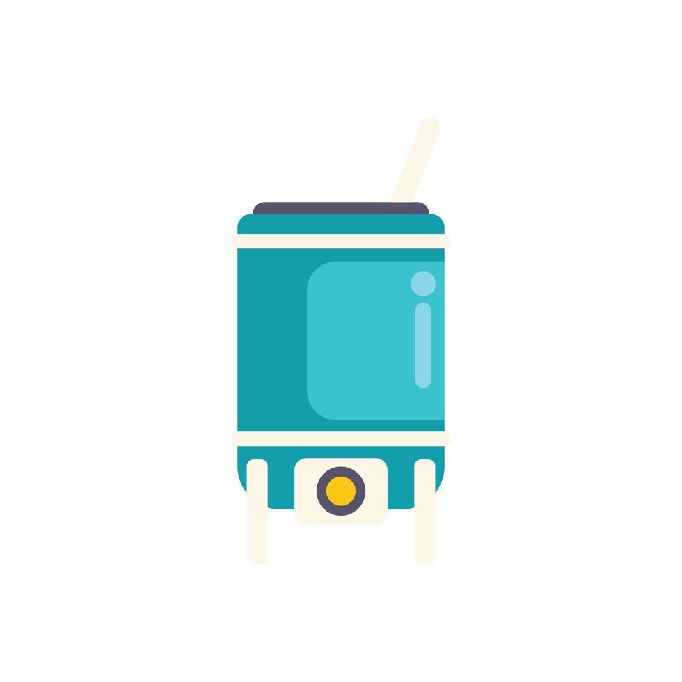 Blue soda can with straw taking off like a rocket vector