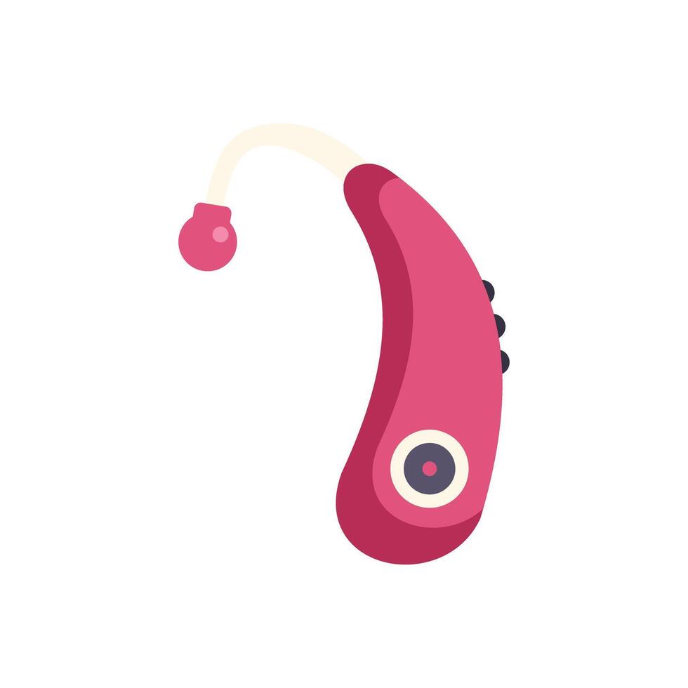 Pink hearing aid improving hearing loss problems vector