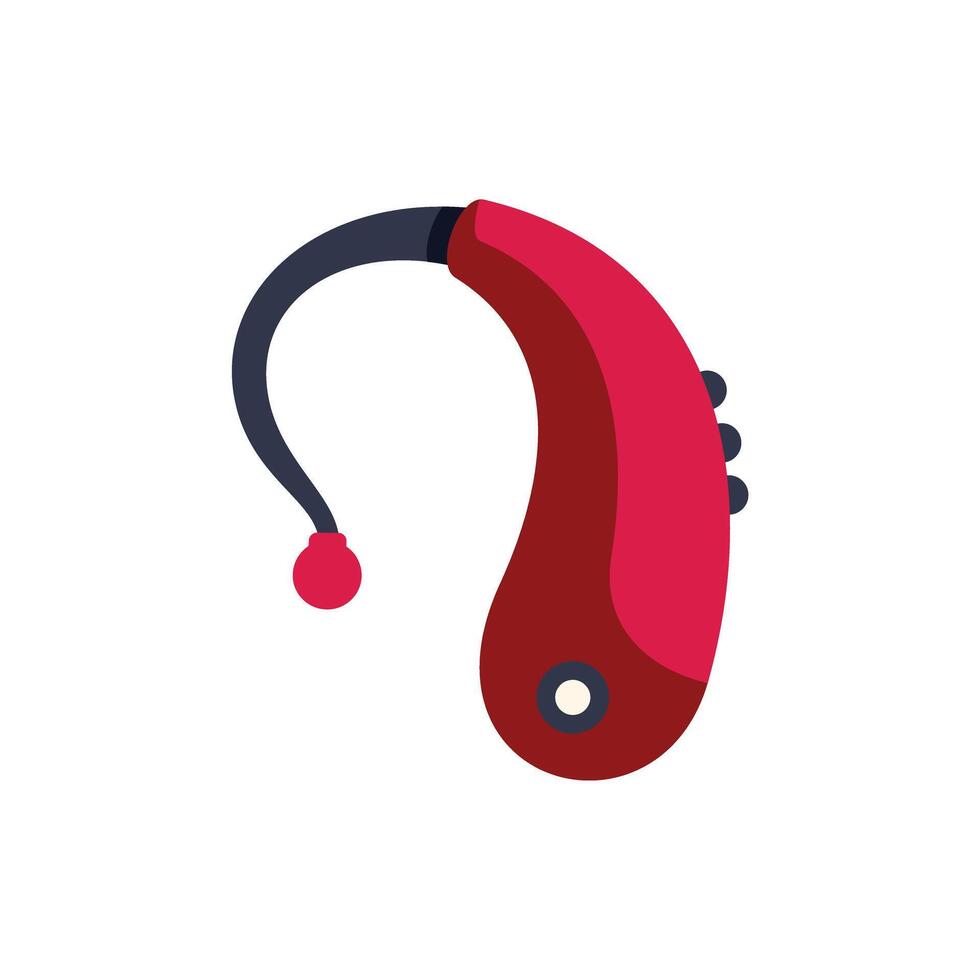 Red hearing aid device helping people with hearing loss vector