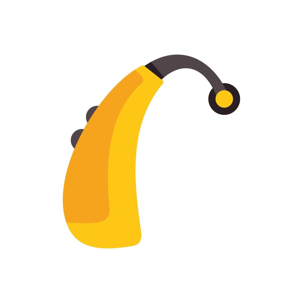 Yellow hearing aid improving hearing loss problems vector