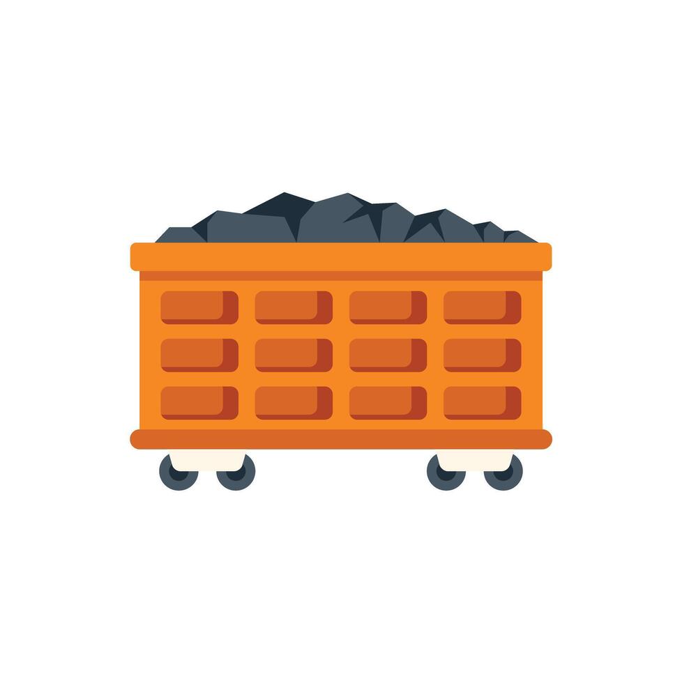 Mining cart carrying coal from mine on rails vector