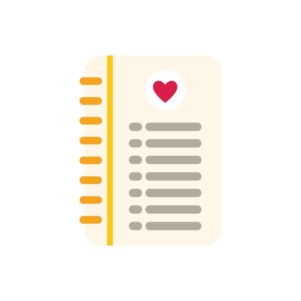 Notepad with heart showing love list or romantic wish list concept vector