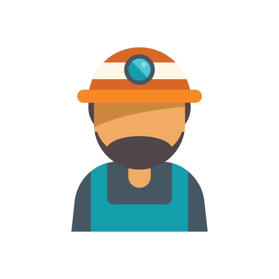 Bearded coal miner wearing a helmet with lamp light vector