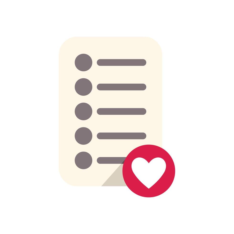 Wish list with heart icon showing favorite items or products vector
