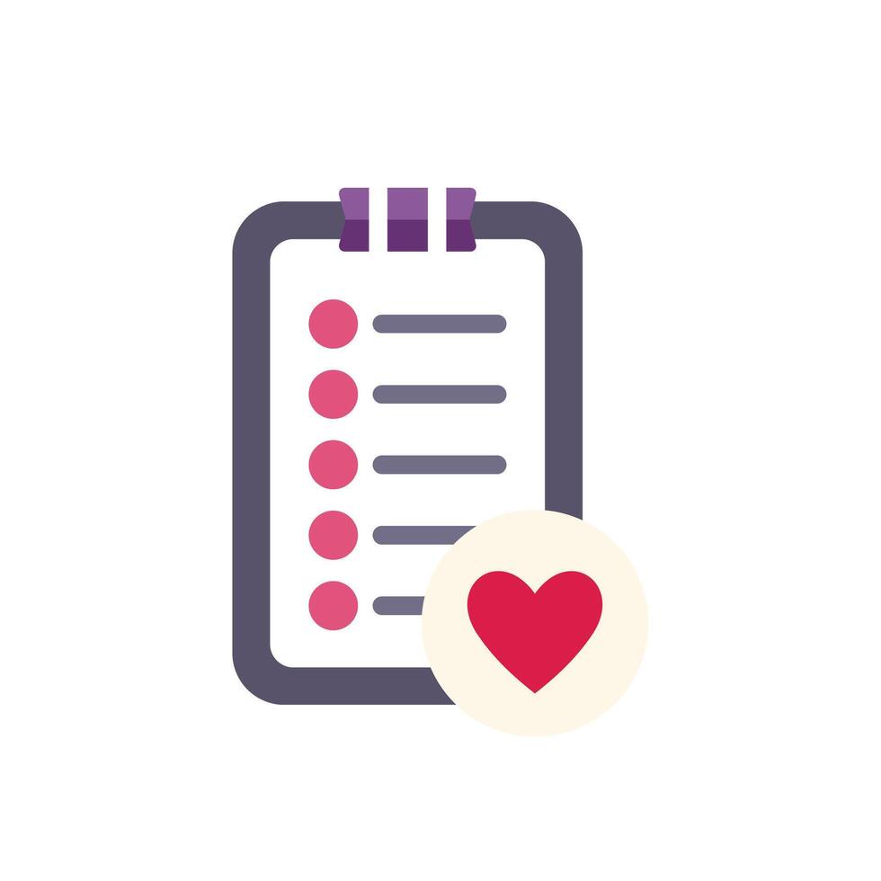Wish list with heart icon representing favorite things vector