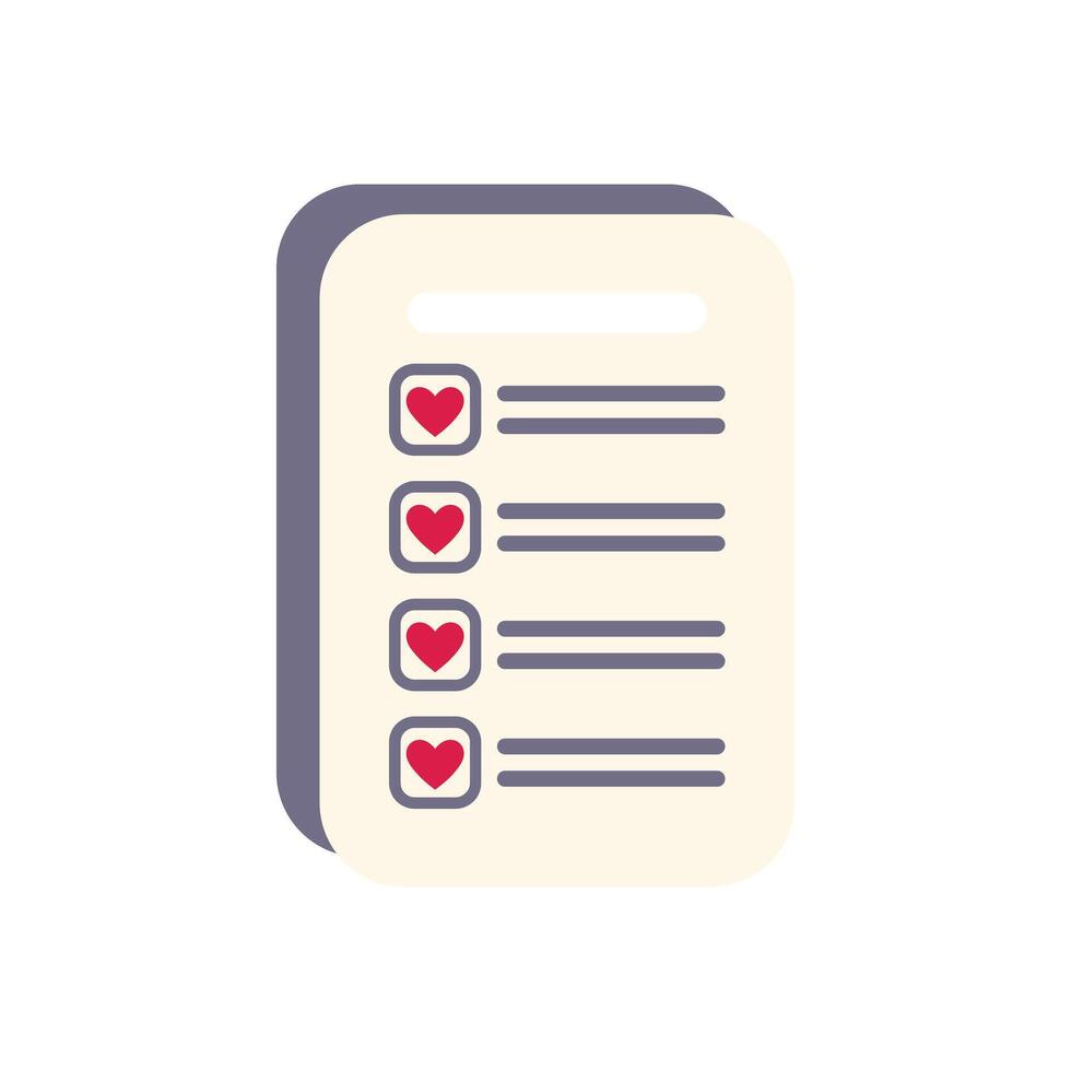 Wish list with hearts representing desired items on paper vector