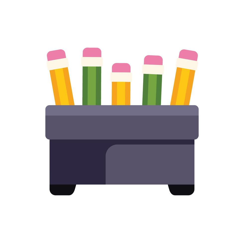 Pencil holder full of pencils with erasers facing upwards vector