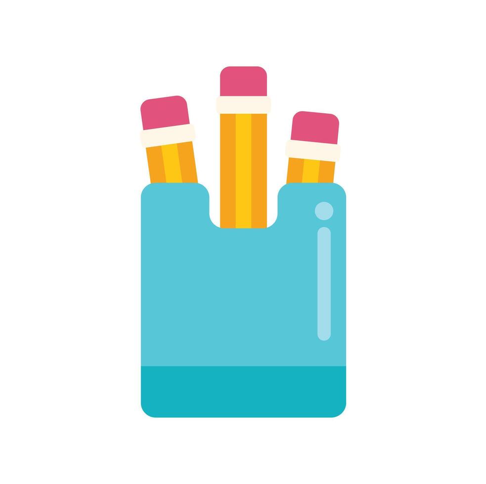 Pencils standing in a pencil case ready to be used for writing vector
