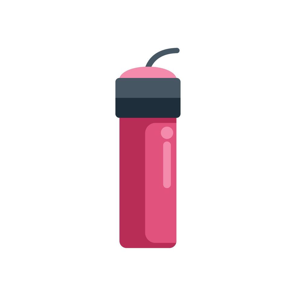 Pink water bottle with straw and black lid icon vector