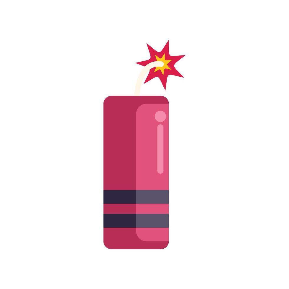 Red dynamite stick with burning fuse explosives concept vector