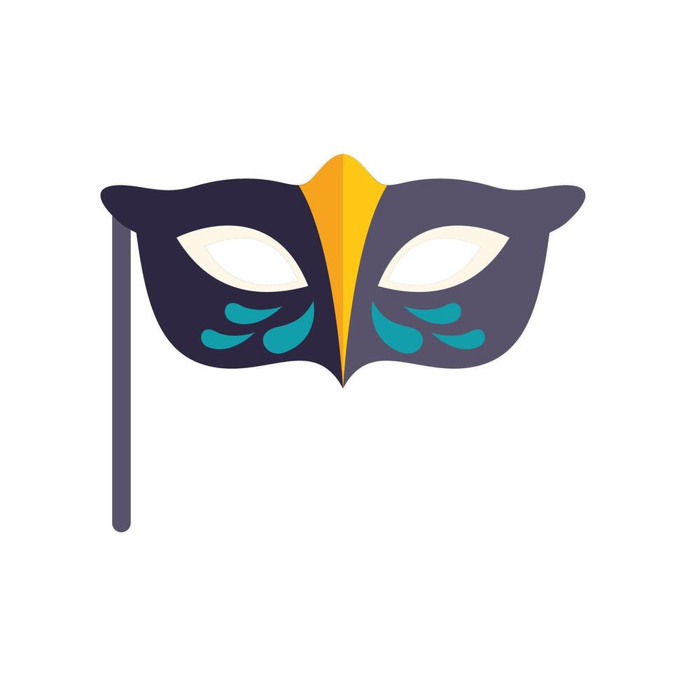 Venetian carnival mask with feathers and stick is waiting for the party to start vector