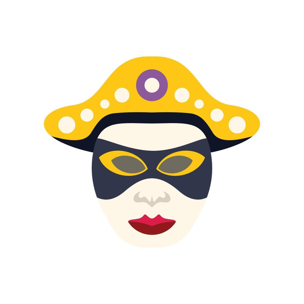 Carnival mask with yellow hat is looking straight ahead vector