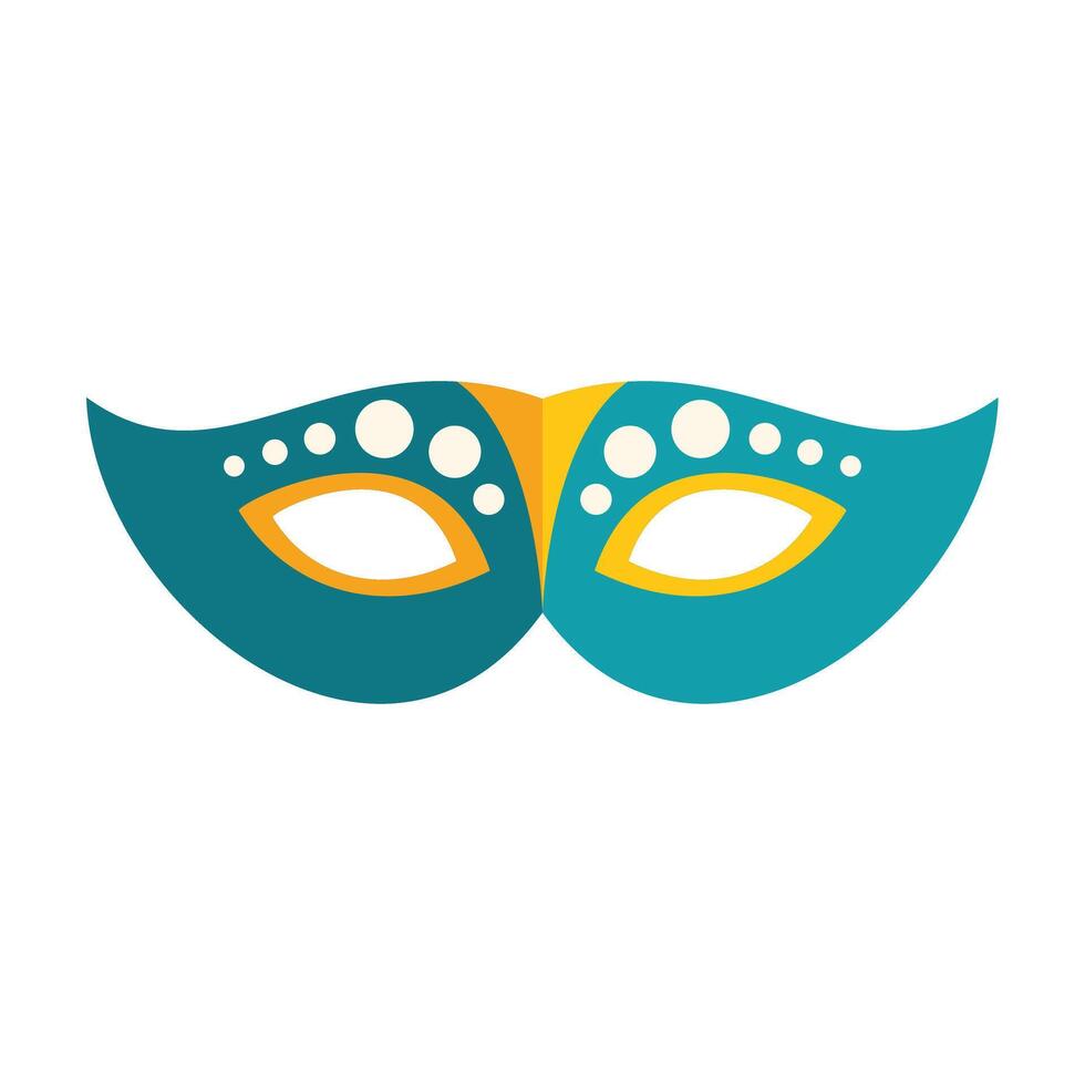 Teal and yellow mardi gras mask with white dots is smiling at the carnival vector