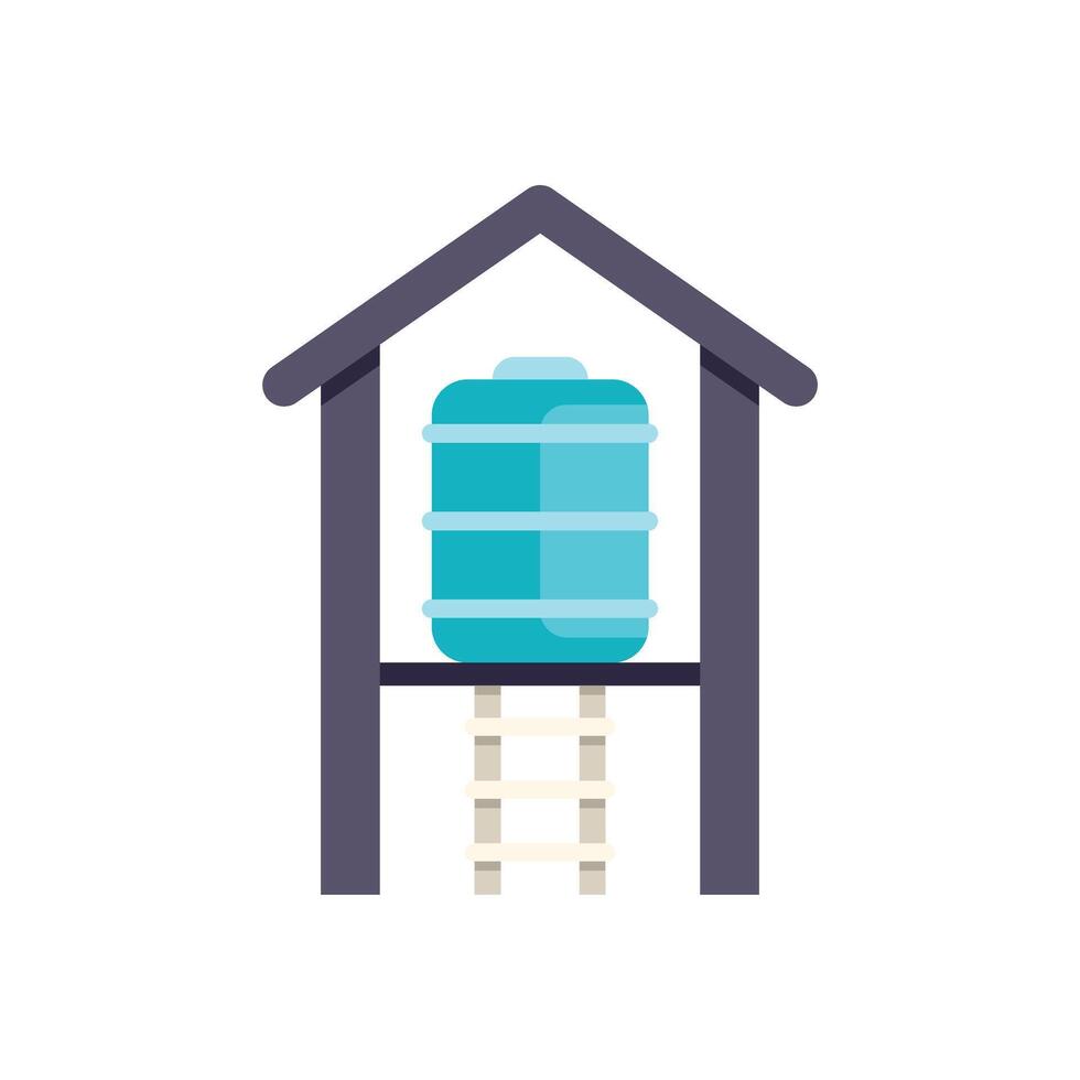 Water tank standing under roof with ladder leading to top platform vector