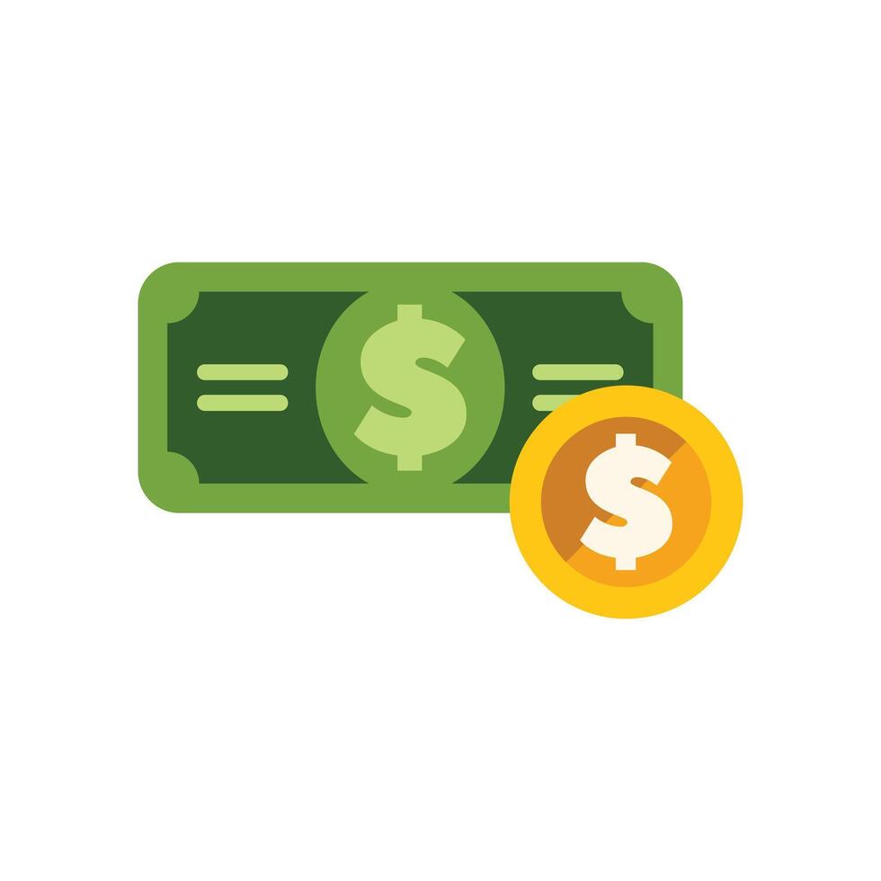 Green dollar bill and gold coin representing wealth and savings vector