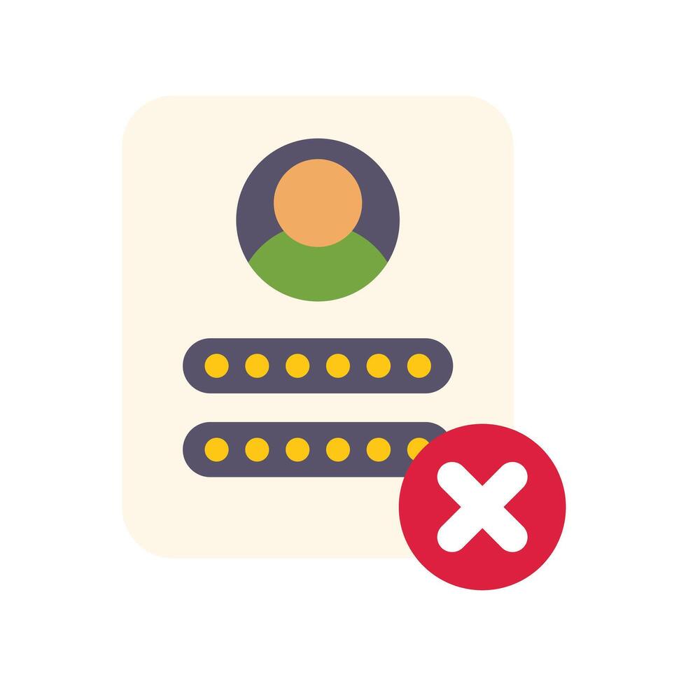 User profile login attempt showing access denied with password being rejected vector