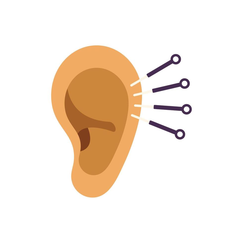 Auriculotherapy with needles stimulating acupuncture points on ear vector
