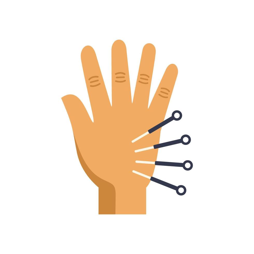 Acupuncturist applying acupuncture needles to hand for pain relief vector