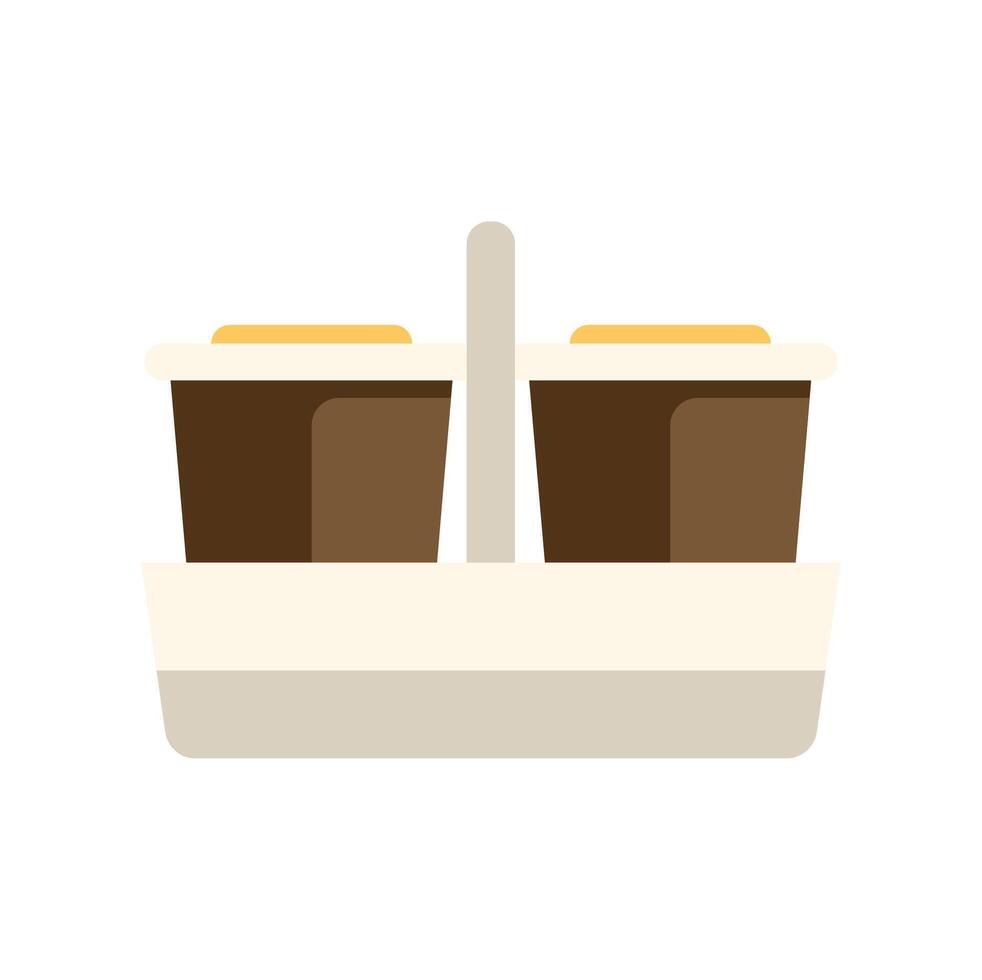 Two disposable coffee cups in cardboard holder on white background vector