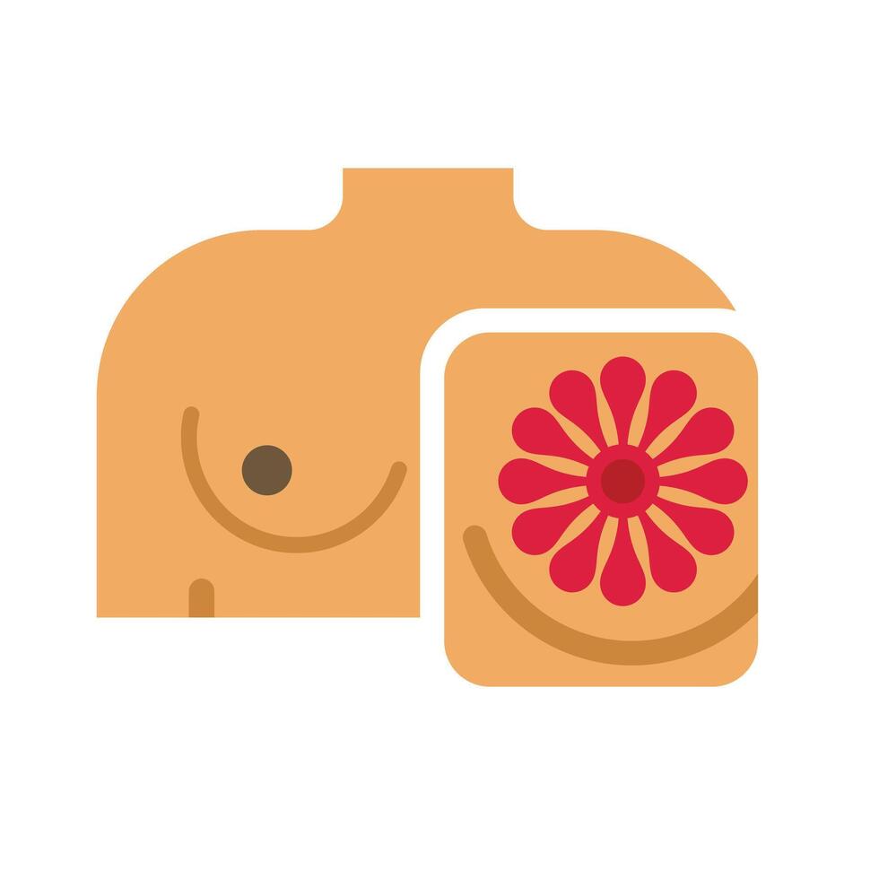 Woman chest showing a mammography result with a flower icon representing a fibroadenoma vector