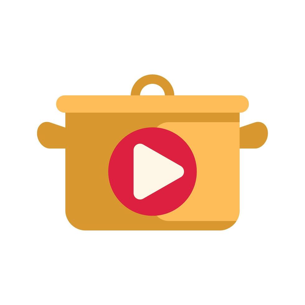 Cooking pot showing play button for online culinary content vector
