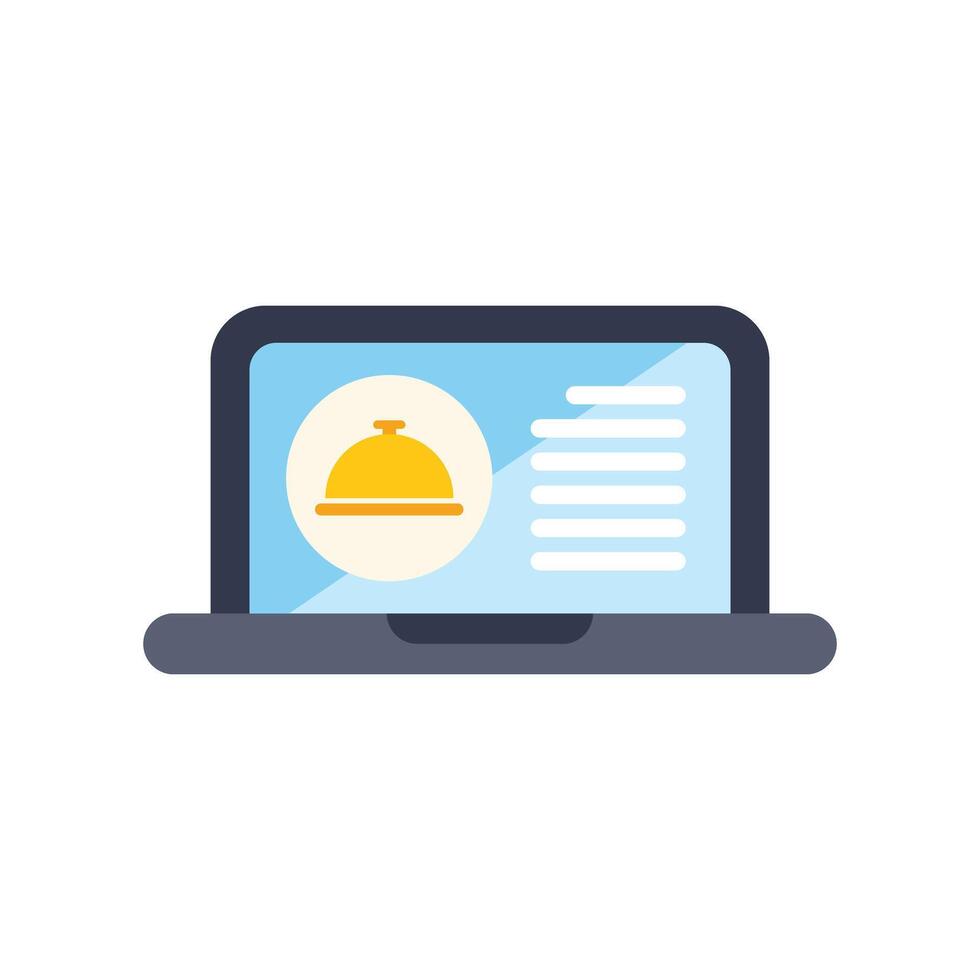 Laptop showing online food ordering system with restaurant icon vector