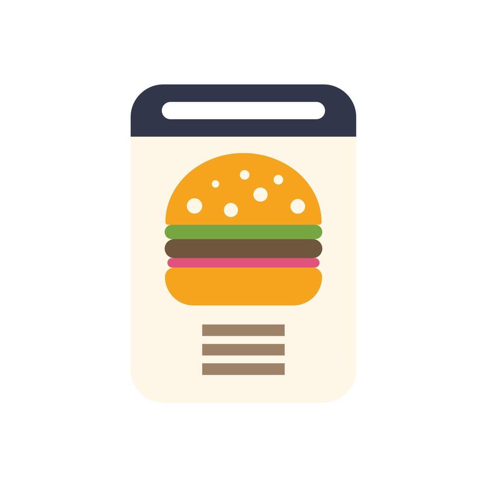 Smartphone showing online food ordering app with burger icon vector