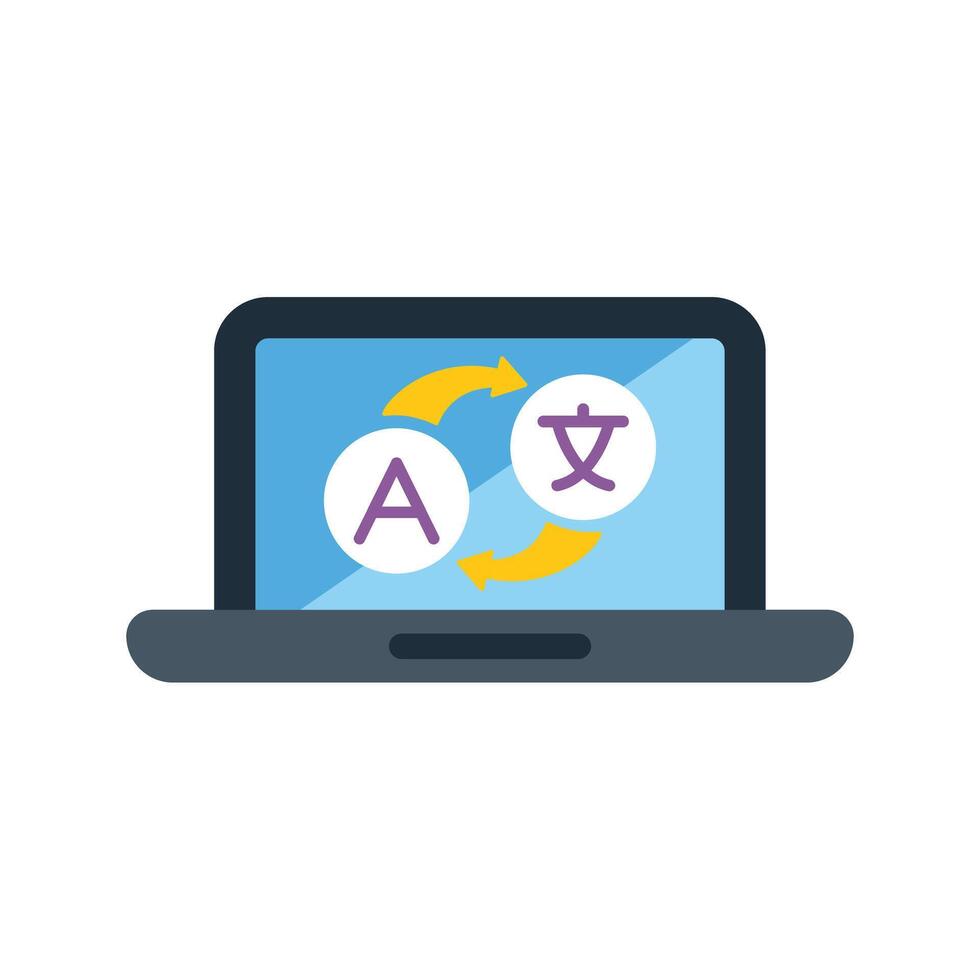 Laptop performing language translation with arrows and letters icon vector