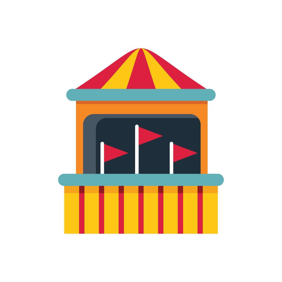 Colorful shooting gallery booth with red and yellow striped awning at the funfair vector